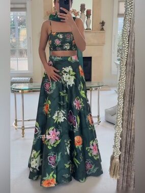 Sani Cai Floral Embroidered Lehenga with Bead Detail Dupatta